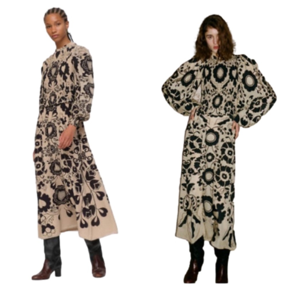 Sea New York Floral Long Sleeve Dress in Black and Cream